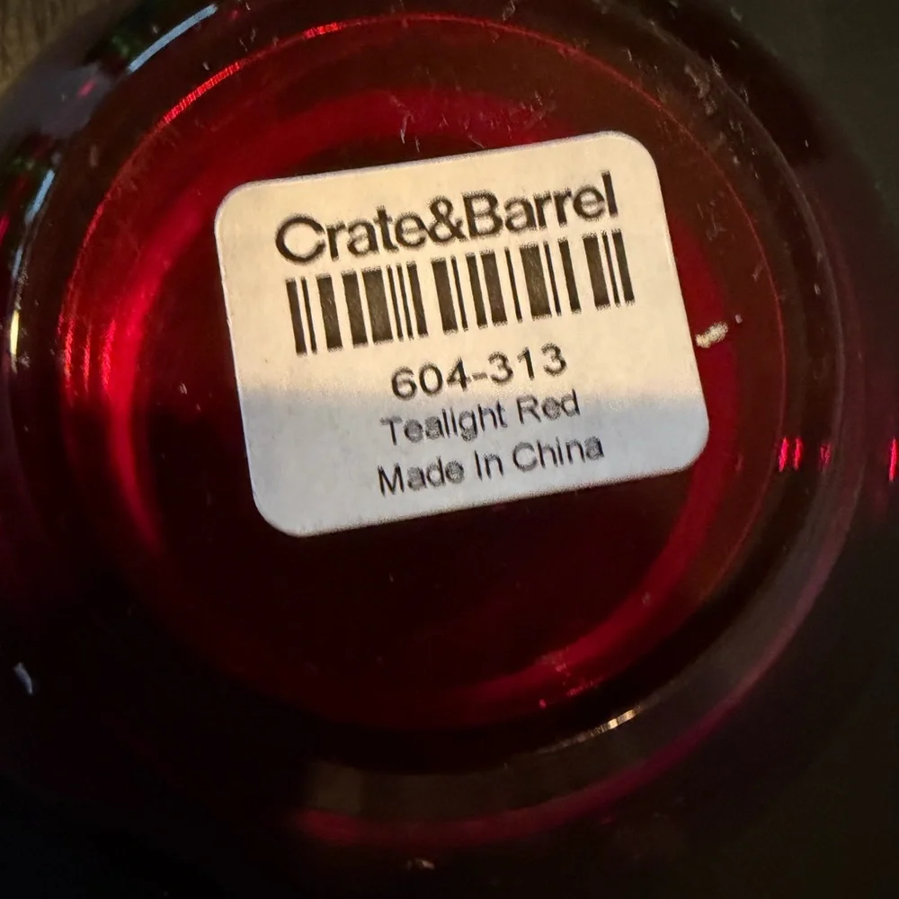 Crate&Barrel Green and Red Glow Glass Tealight Holders